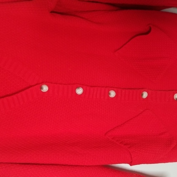 Womens Red Cardigan v neck drop shoulder mid length sweater - Picture 2 of 5